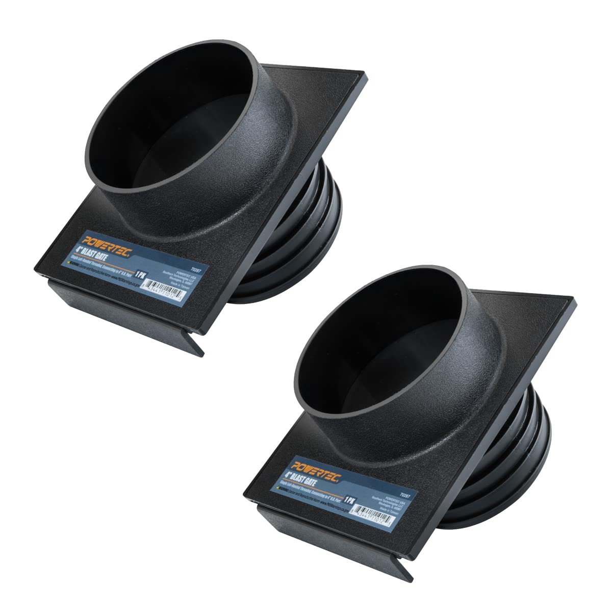 PowerTec 70287-P2 4" Single Left-Handed Threaded Connecting to 4" O.D. Port, 2 PK, Black, 4" Blast Gate