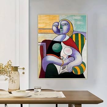 Amazon.co.jp: パブロ・ピカソ着席女性読書ポスター抽象的な
