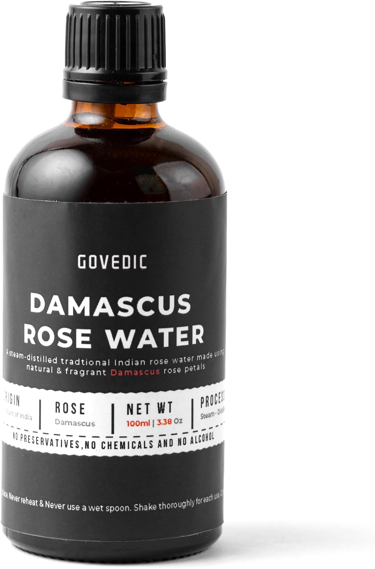 govedic Rose Water for Cooking, Baking, Cocktails | 100% Food Grade Rose Water | Face & Hair Care | Steam-Distilled Edible Damask Rose | 100 ml 3.38 Oz