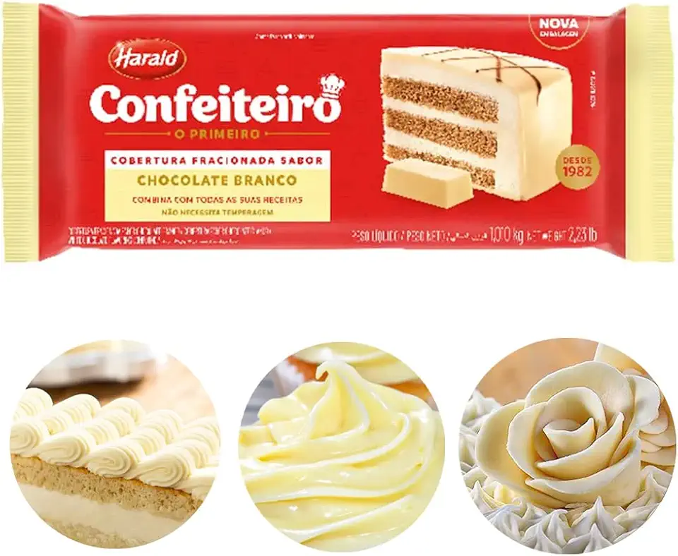 Cobertura Fracionada Confeiteiro Branco Barra 1,010kg Harald