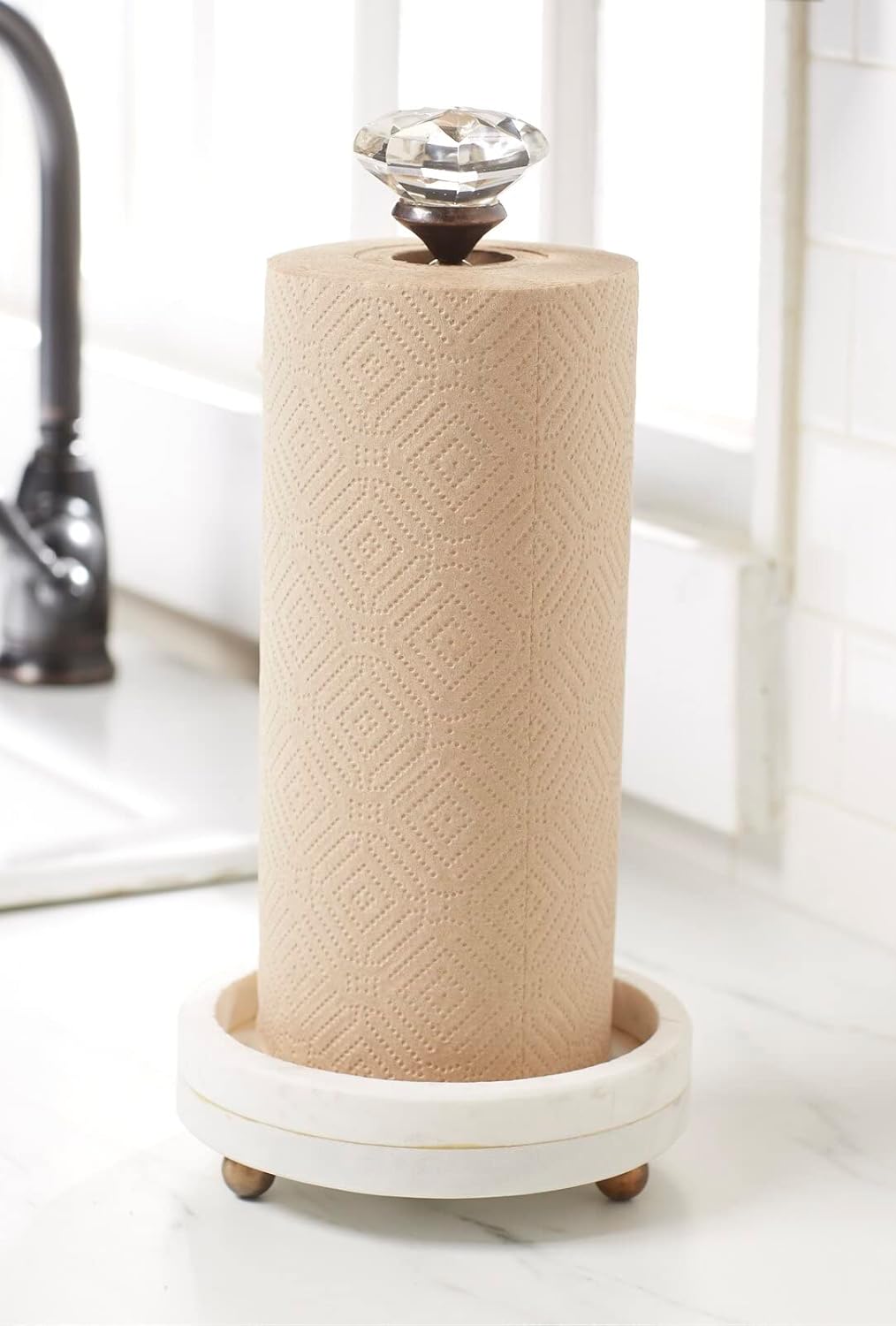 Mud Pie Glass Knob and Marble Paper Towel Holder 15" x 7" Dia