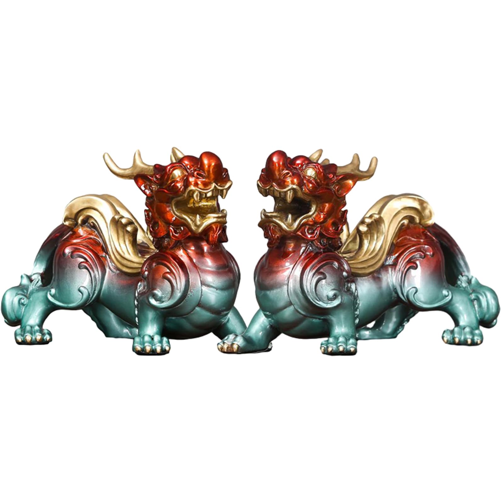 Aottsd Medium Brass Pi Xiu Pair Feng Shui Statue Craft Decor Housewarming Gift