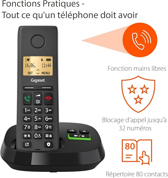 Gigaset Pure 220A Trio - 3 Téléphones DECT sans Fil avec répondeur - Blocage d’Appel et Fonction Mains Libres - Répertoire 80 Contacts, Noir Anthracite [Compatibilité avec DE, IT, FR, NL, Che, AUT] - 4