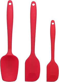 King Style - Set di 3 spatole in silicone ad alta resistenza al calore, spatole in gomma antiaderente con anima in acciaio inox, colore: Rosso