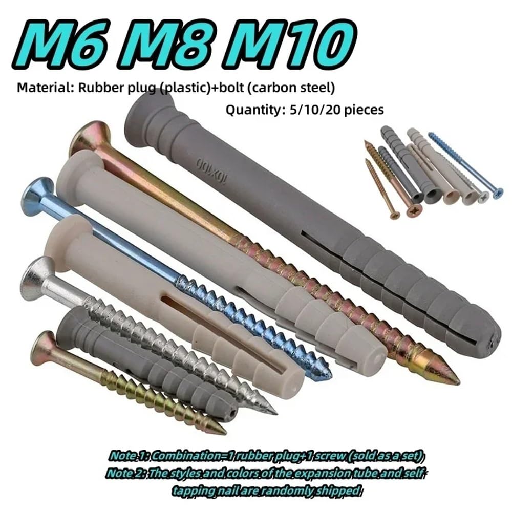 Tassello autoperforante in plastica for cartongesso e muro M6 M8 M10 con kit di viti Tassello for muro Bullone di espansione Tubo Colonna(QTY-20pcs,M10x120mm)
