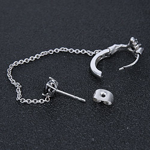 Cool Stainless Steel Cubic Zircon Hoop Earrings Stud Chain Punk Cartilage Earring For Double Pierced Ears (Cross(Black Stone)) #TOP4