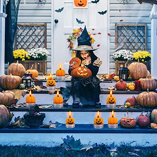 6 Packs Halloween Pumpkin Tea Lights Candles, Halloween Pumpkin Candles, Real Flaming Pumpkin Candles For Fall Thanksgiving Table Decoration Home Halloween Indoor Party Decor（1.6 Inch X 2 Inch #TOP1