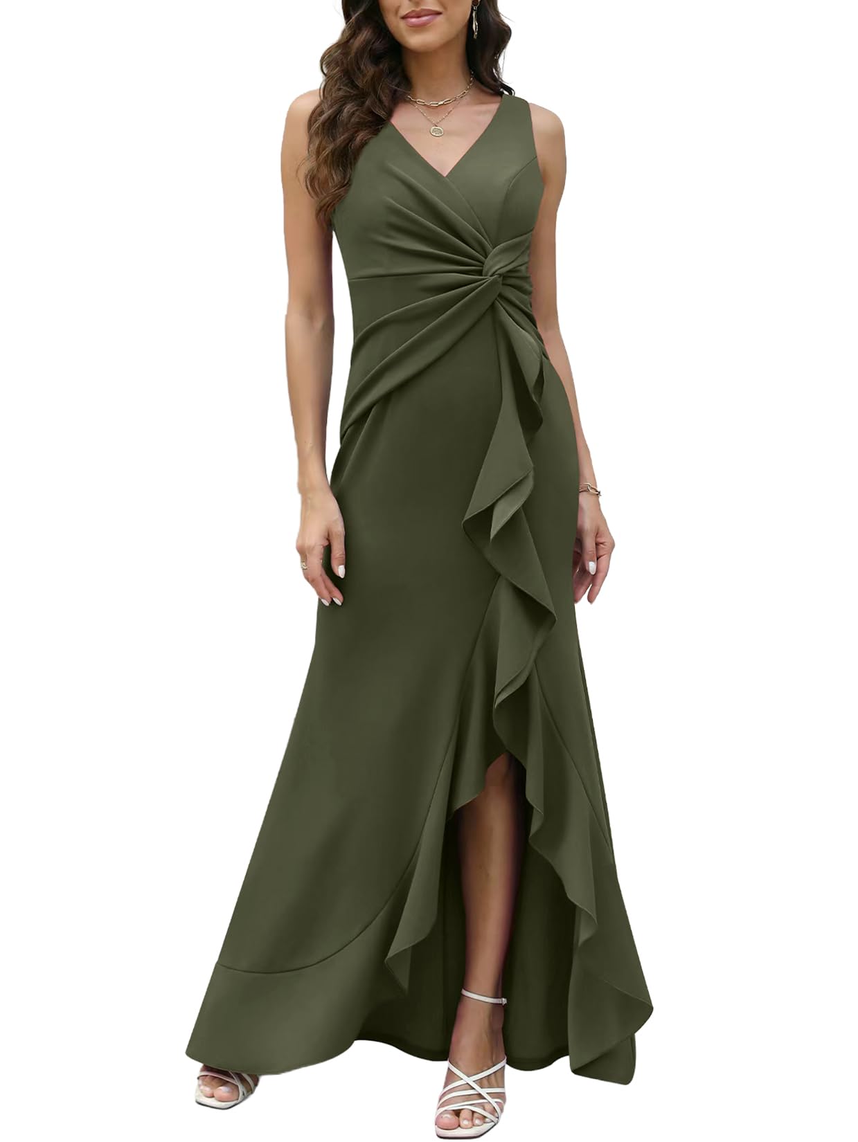 Formal Evening Dresses for Women Elegant Evening Party Prom Dress Long Sexy V Neck Sleeveless Split Wrap