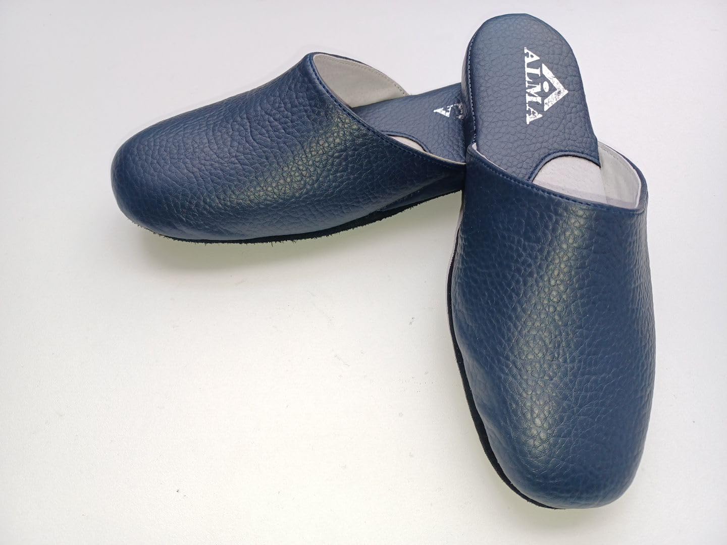 Generico Ciabatte pantofole da donna classiche in vera pelle Alma Made in Italy cucite suola in pelle scamosciata tacco basso 1 cm