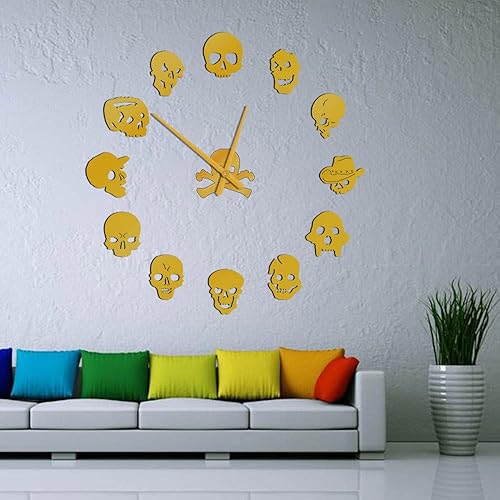 Miniatura 5 de The Geeky Days Reloj de pared silencioso con cabeza de calavera 3D, sin tictac, funciona con pilas, reloj gigante con efecto espejo, sin marco,