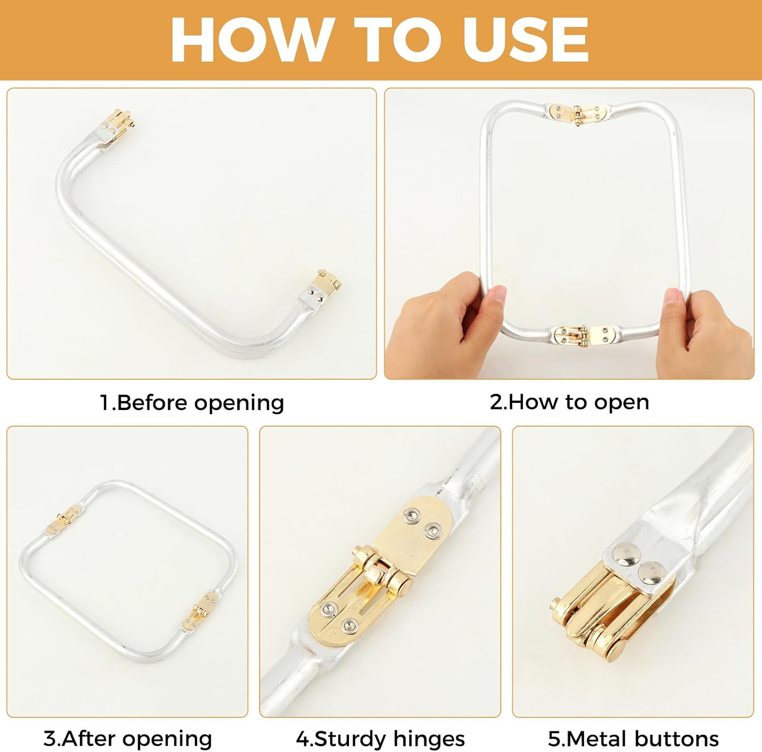 2PCS 8" Purse Frame, Rectangle Kiss Lock Metal Bag Frame with Inner Clasp, U-Shaped Clutch Frame for DIY Purse Bag Making, Sewing, Wallet Craft Supplies