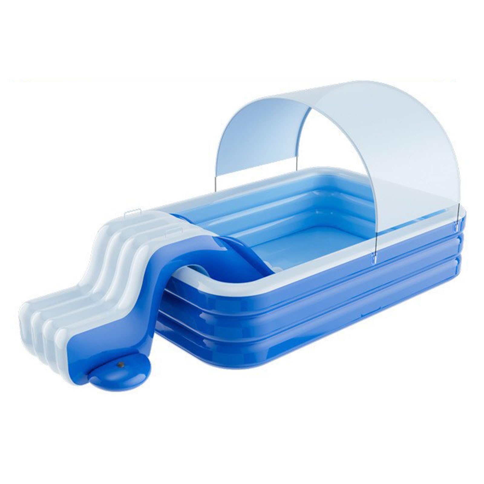 Piscina infantil hinchable 250*140*52cm Piscina inflable familiar de tres anillos Con tobogán y parasol Material de PVC engrosado Piscina Inflable Rectangular para jardines,parques,balcones