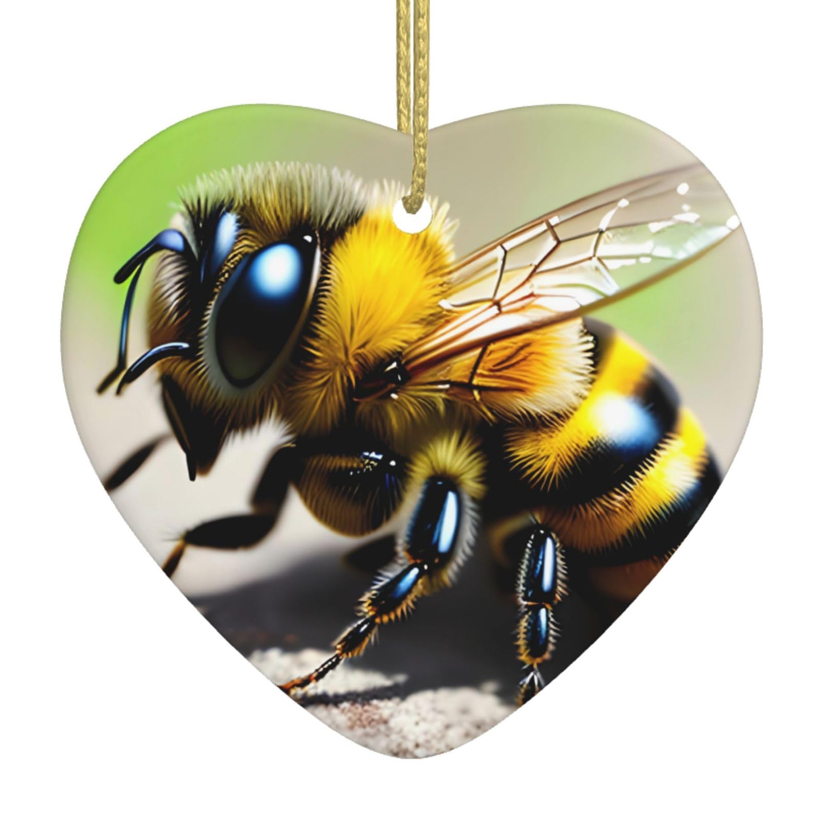 Cute Little bee Ceramic Christmas Heart Pendant with Silk Thread, Christmas Tree Home Decoration