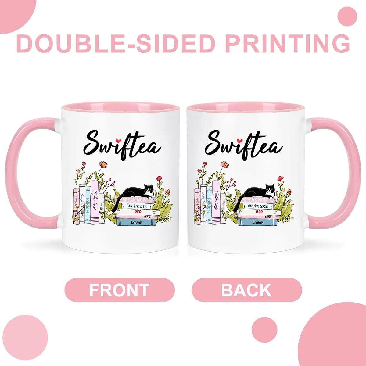 Funny Coffee Mug Swiftea Album Coffee Mug Gift for Singer Fans Womens Girls 11oz White and Pink Double Sided - Image 2