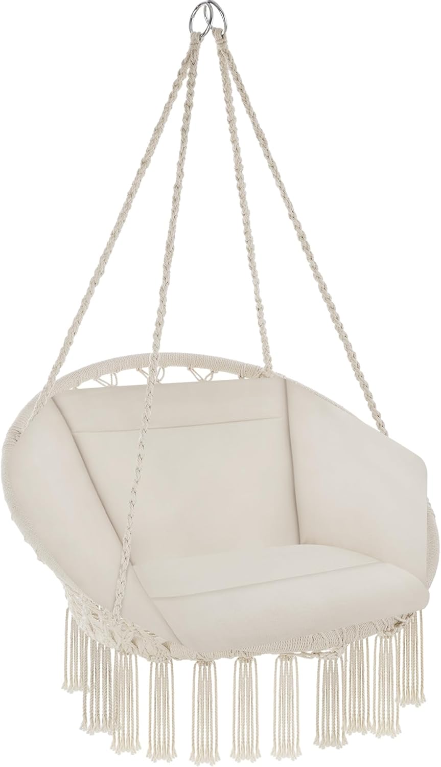 Poltrona Sospesa Samira Tectake® - Sedia A Dondolo Per Interni Ed Esterni, Beige, Portata 150 Kg - Foto 4