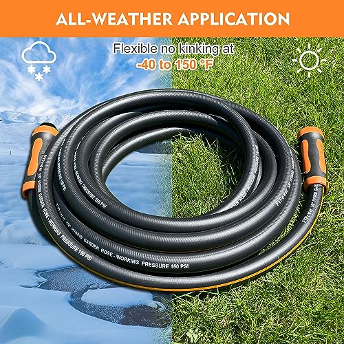 FYPower Hybrid Garden Hose 25ft x 5/8\", Heavy Duty, Flexible, Lightweight, Kink Resistant Water Hose with Swivel Grip Handle, Male to Female Crush Resistant Aluminum Fittings - Thumbnail 5