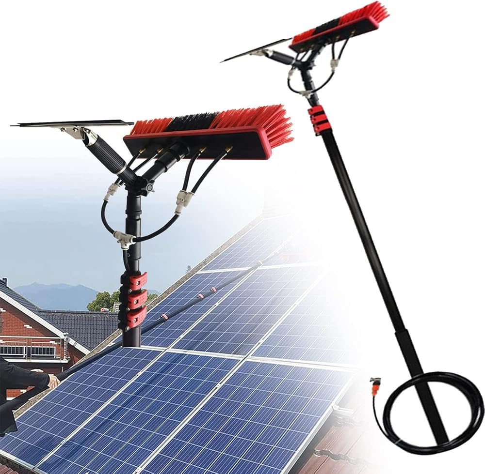 WXPGFEQ Telescopic Window Cleaning Brush with Squeegee Hydro Water Delivery Pole for Cleaning Photovoltaic and Solar Panels (Size: 7.2m/24ft)