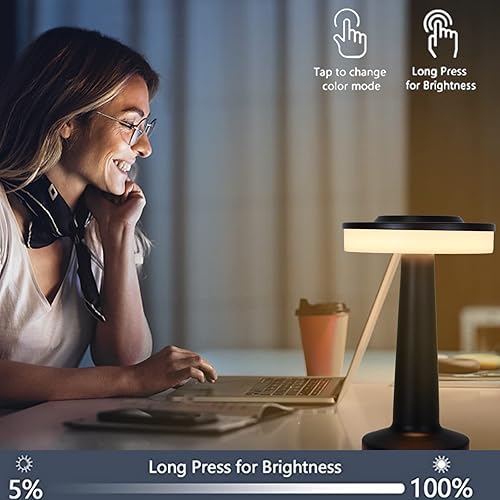 Miniatura 7 de Paquete de 2 lámparas de mesa, lámpara de mesa LED portátil, lámpara de mesa recargable con 3 luces táctiles de brillo para restaurante, dormitorio,