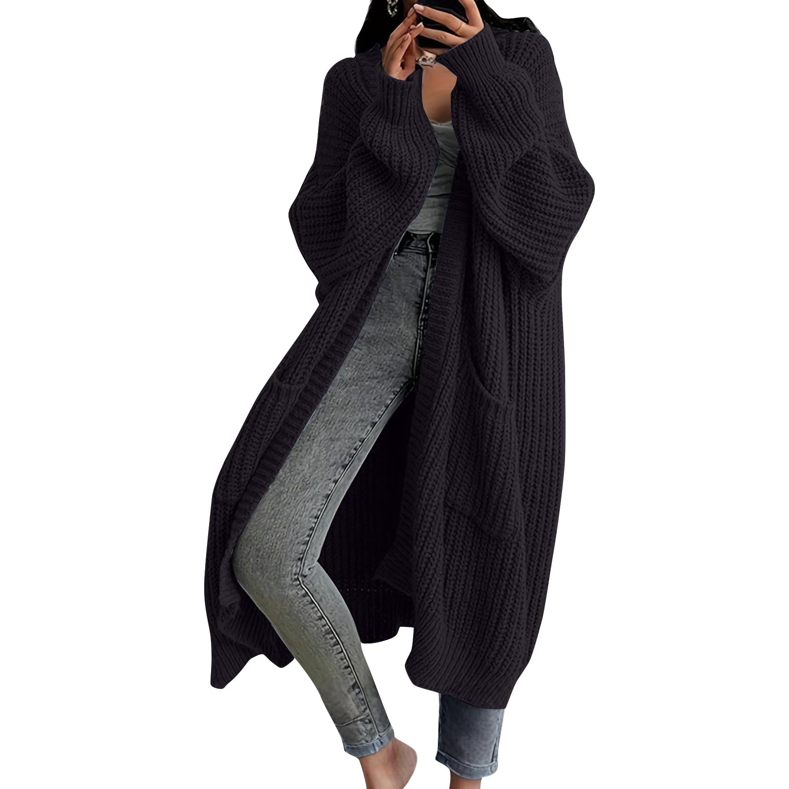 Long Cardigan Sweaters for Women Oversized Chunky Cable Knit Sweater Coat Long Sleeve Open Front Cardigans Lazy Coatigan