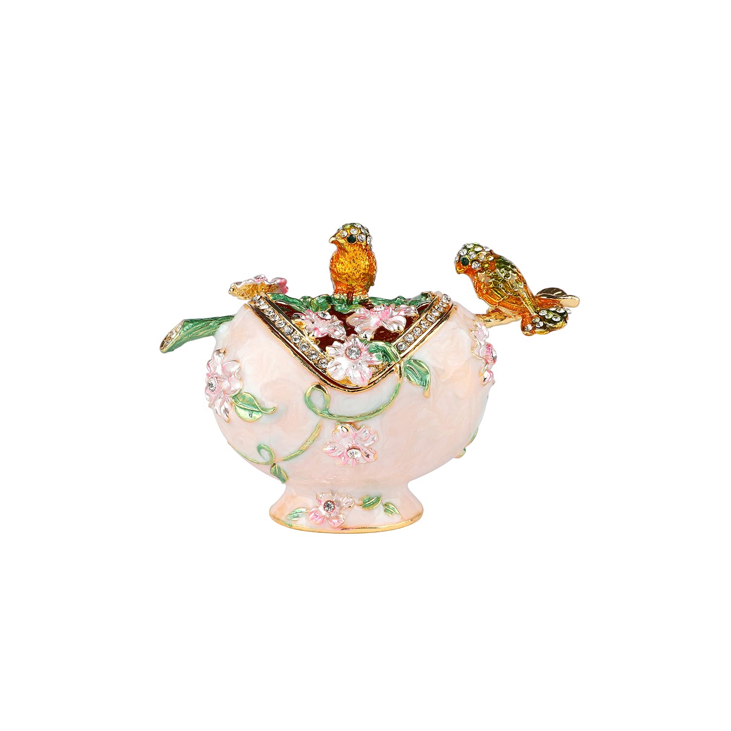 Hollow Out Bird Trinket Boxes Hinged Hand-Painted Enamel Animals Ornaments Craft Gift for Home Decor