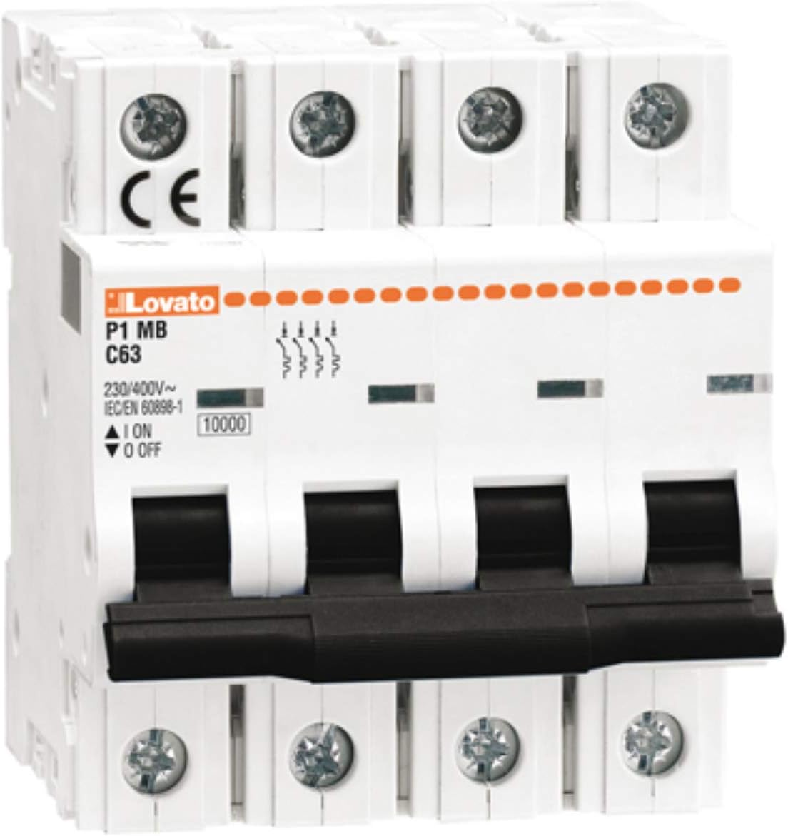 Lovato Electric P1MB4PC50 Miniature Circuit Breaker, 4P - 10Ka, 4 Modules, Characteristic C, 50A