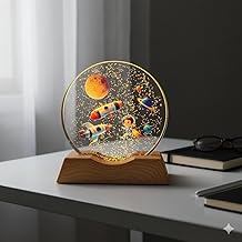 Astronaut Acrylic Night Lamp with Wooden Base | Steady Warm LED Space Rocket Lamp for Kids Room & Home Decor | Cozy Astronaut Galaxy Light for Bedroom, Study Table & Gifting