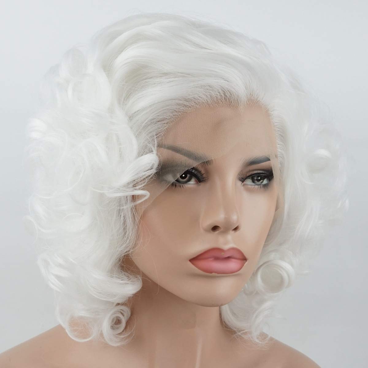 Lushy Wavy Short White Wig Heat Resistant Heavy Density Synthetic Lace Front Wig