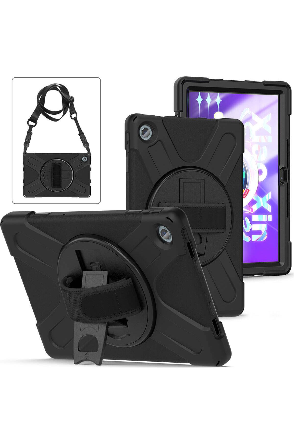 CONSTRAIN - Lenovo Tab M10 Plus TB-125F - TB-128F ile Uyumlu Tank Kılıf Omuz Askılı 360 Dönen Standlı Zırh Kapak