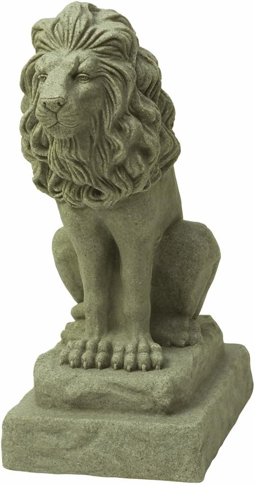 EMSCO Group Guardian Lion Statue – Natural Sandstone Appearance – Made of Resin – Lightweight – 28” Height