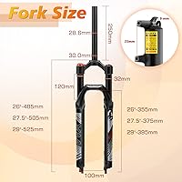 Vista 5 de Horquilla de suspensión BUCKLOS para bicicleta de montaña de 2627.529, tubo recto de ajuste de rebote de 1.126 in QR 0.354 in de viaje, bloqueo