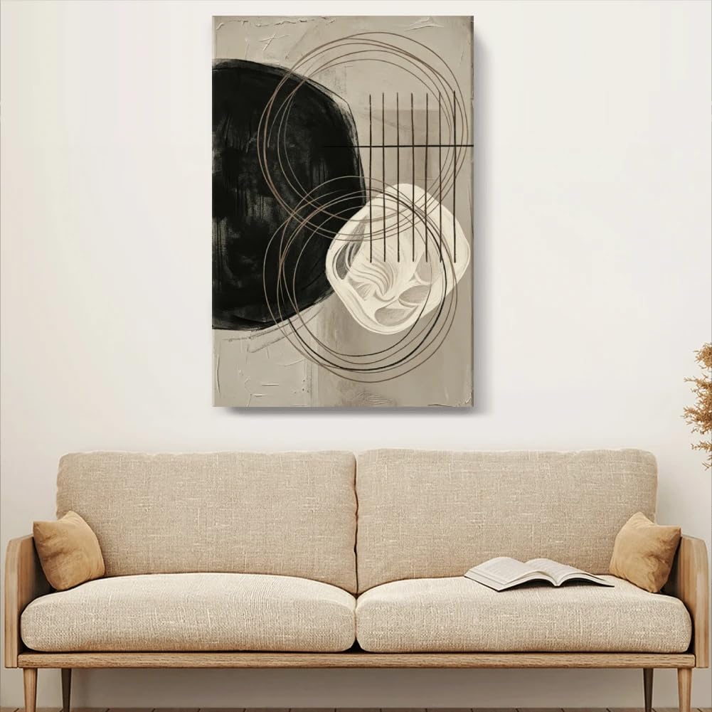 Cuadro abstracto en blanco y negro sobre lienzo, ideal para la decoración del hogar (70x120cm/Sin marco)