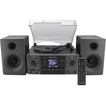 Soundmaster MCD1950SW Stereo System with Turntable DAB+ CD Player USB MP3 Bluetooth Encoding Digitization 75 Ohm Antenna Conn