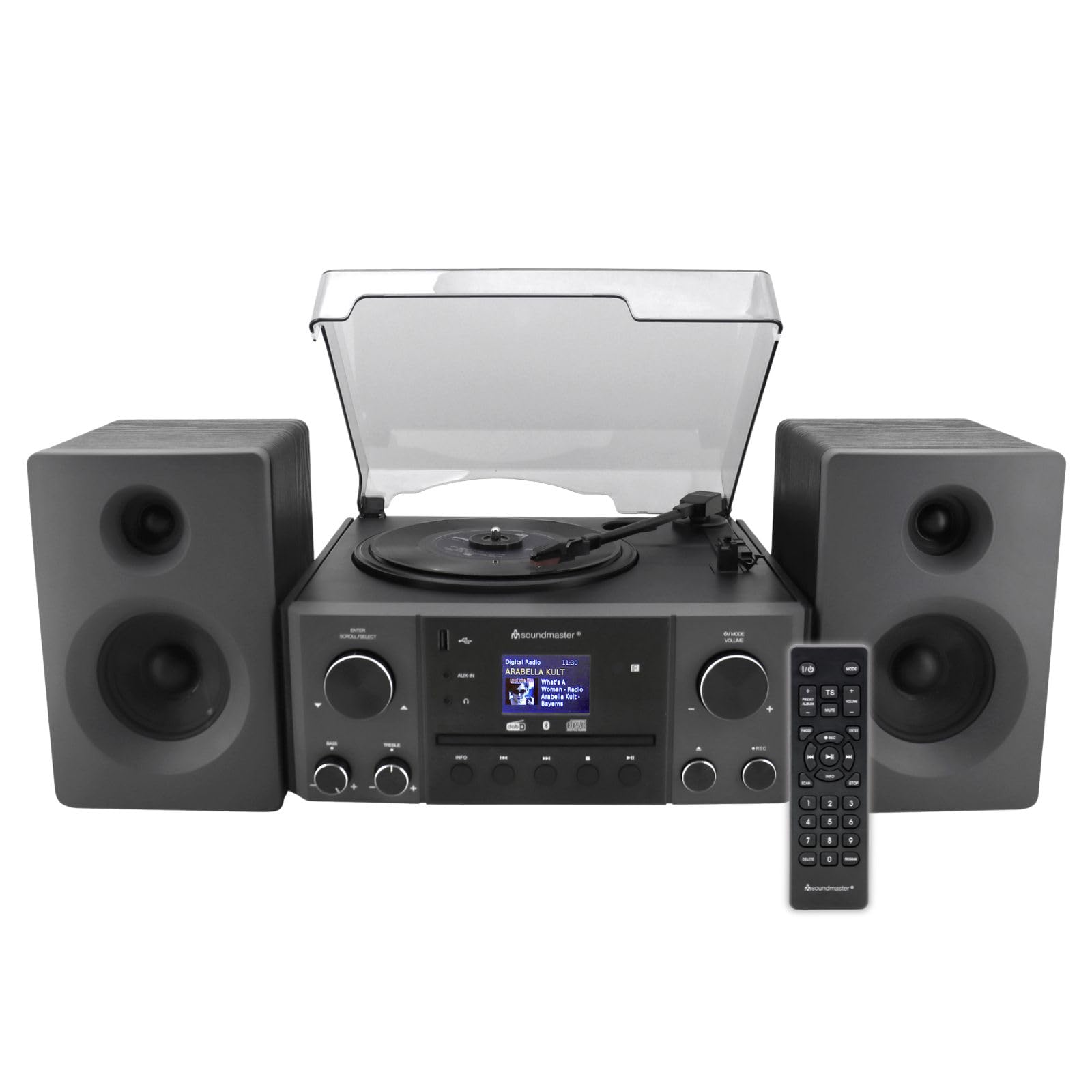 Soundmaster MCD1950SW - Sistema estéreo con tocadiscos DAB+ reproductor de CD USB MP3 Bluetooth Encoding Digitalización 75 Ohm Conector de antena
