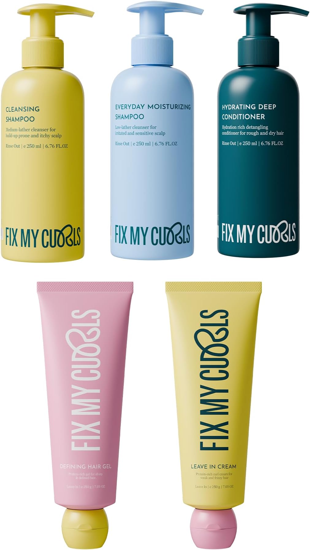 Fix My Curls Complete Curl Care Kit| Cleansing Shampoo, Moisturizing Shampoo, Hydrating Deep Conditioner, Leave-in Cream and Defining Hair Gel for Soothing, Moisturized & Defined Curls|Pack Of 5