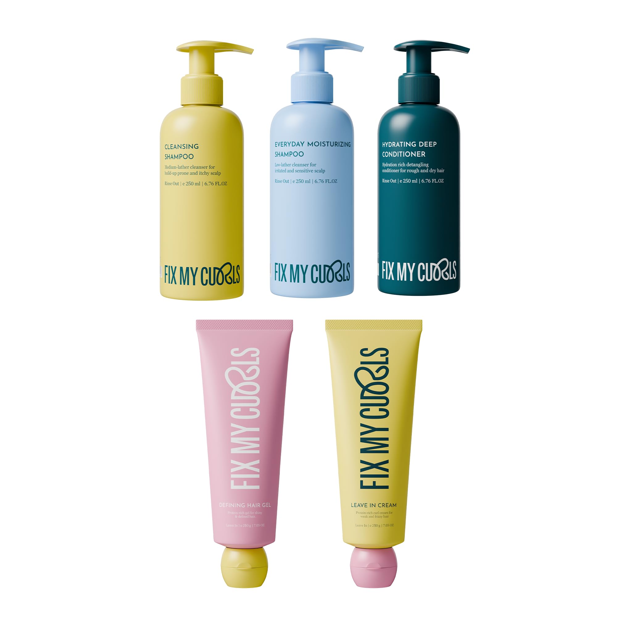 Fix My Curls Complete Curl Care Kit| Cleansing Shampoo, Moisturizing Shampoo, Hydrating Deep Conditioner, Leave-in Cream and Defining Hair Gel for Soothing, Moisturized & Defined Curls|Pack Of 5