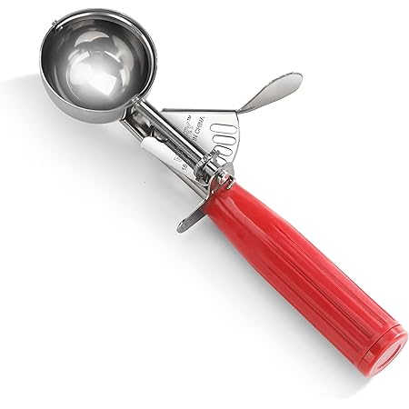 New Star Foodservice 34868 Commercial-Grade Thumb Press Food Disher/Ice Cream Scoop, 18/8 Stainless Steel, 1.75 oz, Size 24, Red