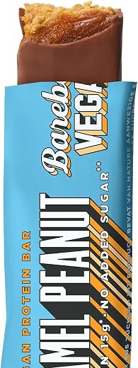 Barebells Vegan Caramel Peanut Protein Bar 55g – Plant-Based High Protein Snack, No Added Sugar, Vegan Protein Bar
