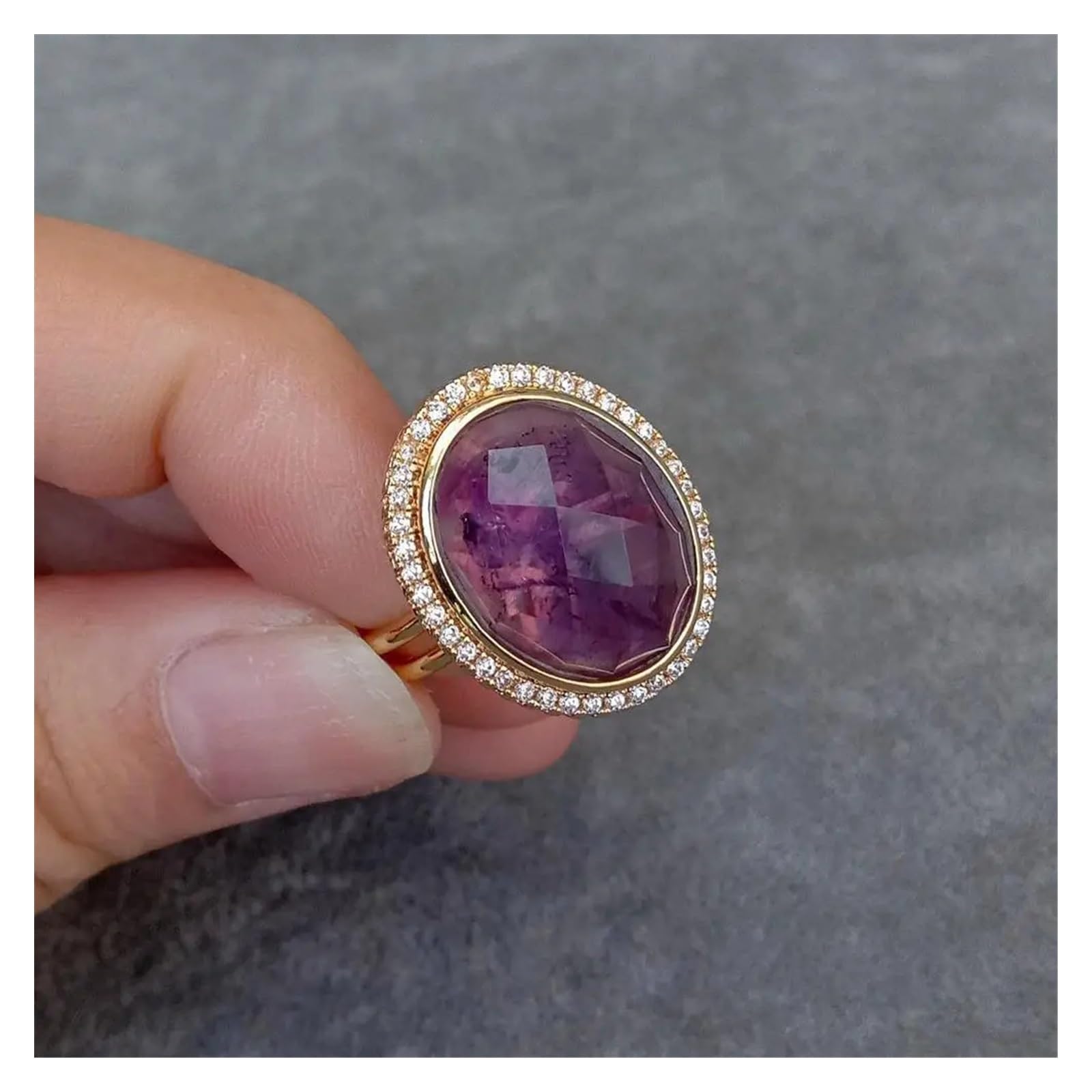 Collane da donna 14x18mm ovale viola ametista strass pavimenta anelli da dito anello regolabile gioielli anniversario
