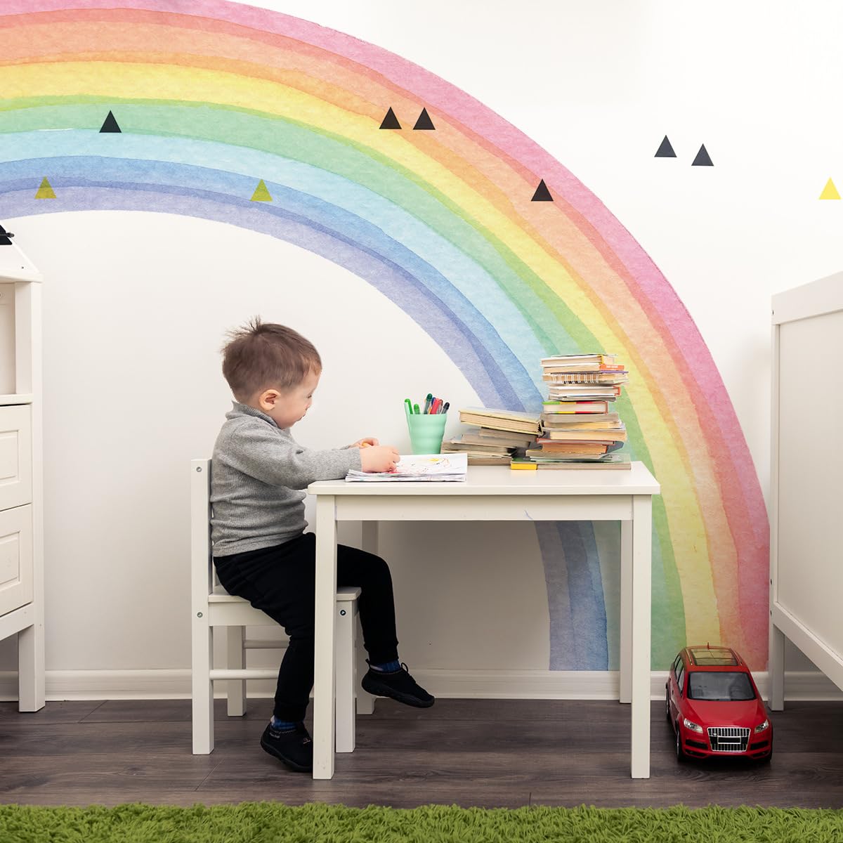 56"x64" Extra Large Rainbow Wall Stickers Precut Vibrant Half Watercolor Rainbow Wall Decals Eco-Friendly Water-Activated gummed Wall Art Sticker for Girls Nursery Kids Bedroom Living Room Wall Decor - Image 3