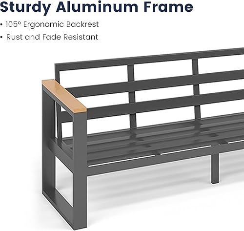 Miniatura 7 de Sundale Outdoor Muebles de patio, sofá de aluminio para todo tipo de clima, sofá de metal para exteriores de 3 asientos con cojín de olefina de 6