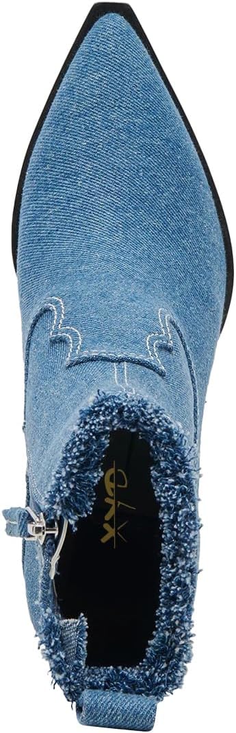 XYD Women Denim Boots Pointed Toe Side Zipper Ankle Booties Kitten Low Heels Dress Casual Party Shoes