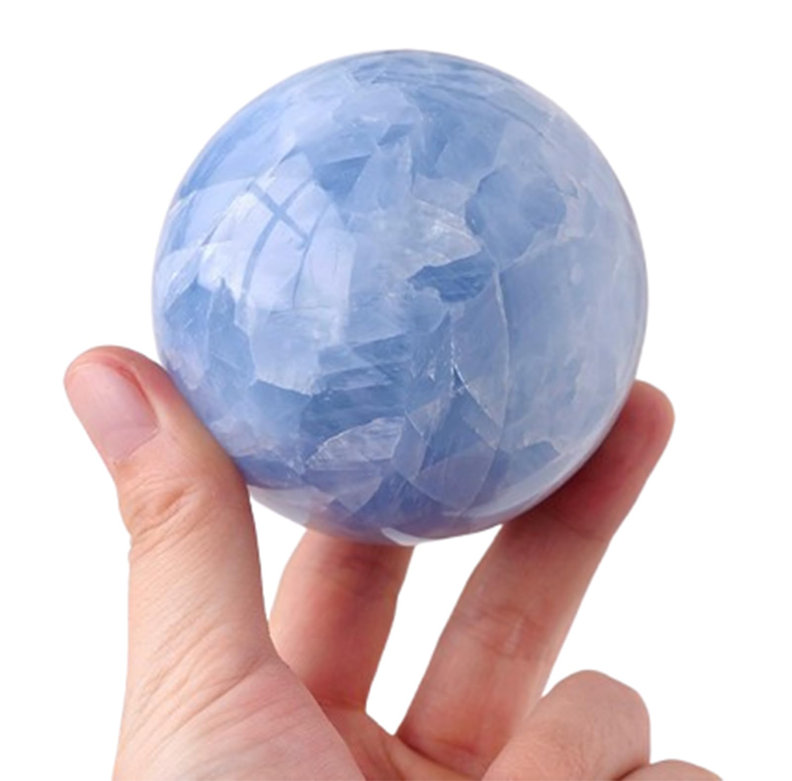 RVBLRDSE Celestite Crystals Ball,Blue Decorative Balls with Wood Stand, Polished Stone Divination Sphere for Feng Shui,Home Decor,8~9cm Gemstone Stone