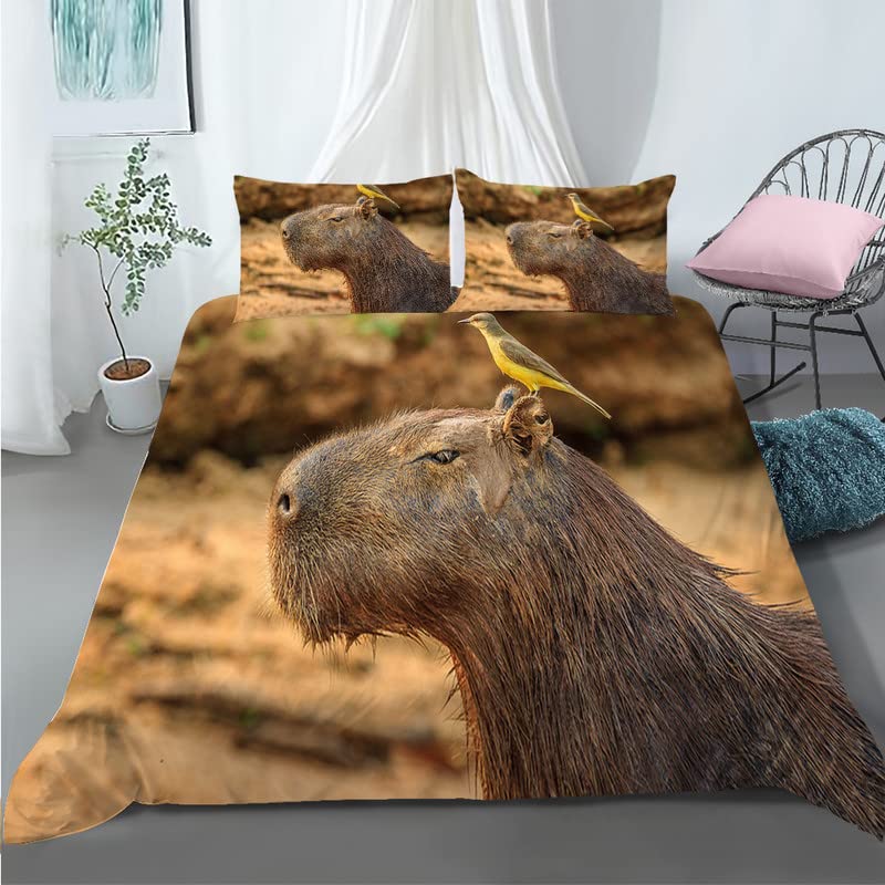 Housse de couette enfant capybara brun pour créer une ambiance nature et cocooning en 90x190