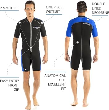 Cressi Men's Full Front Zip Wetsuit for Swimming, Snorkeling, Scuba Diving - Thermal 2 mm Neoprene - Lido: Designed in Italy
