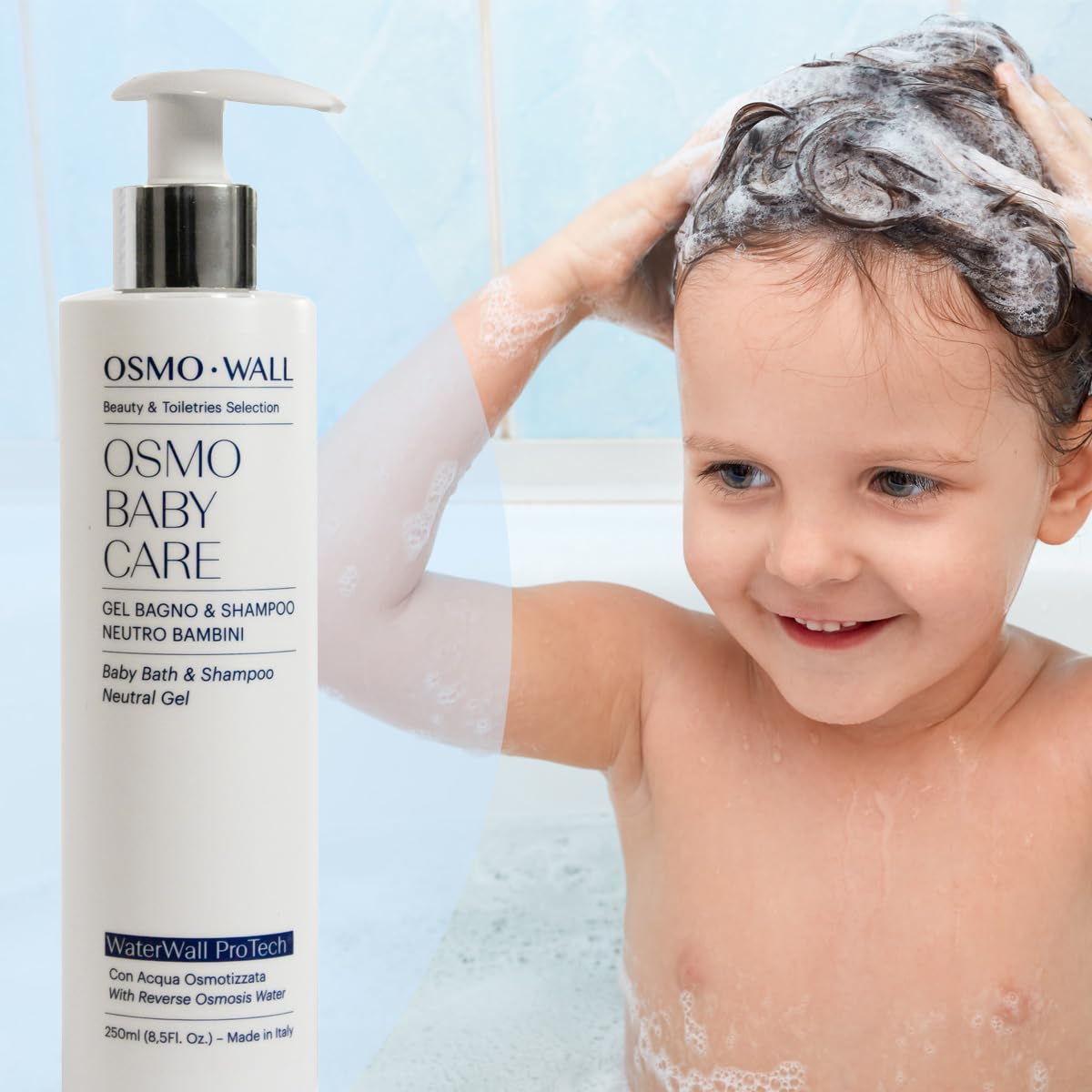 OsmoWall KIT 2 OSMO BABY CARE BAGNO SHAMPOO NEUTRO per Bambini e Neonati. Formula Anti-Lacrime delicata. Con Gel di Aloe Vera da agricoltura biologica. Dermatologicamente Testato. 2x250ml
