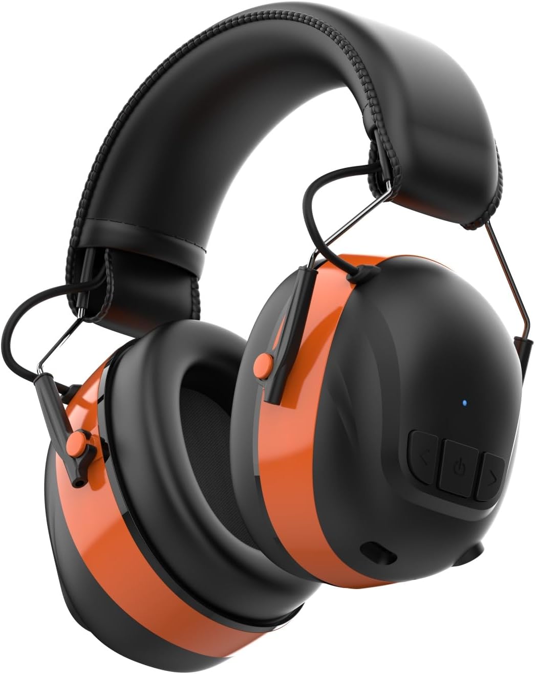 Bluetooth 5.4 Hearing Protection Headphones with 120H Working Time, 30dB SNR, Superior Stereo Sound Quality, Larger Buttons for Easy Operation, Safety Ear Muffs for Lawn Mowing, Workshops Orange Polyvinyl Chloride