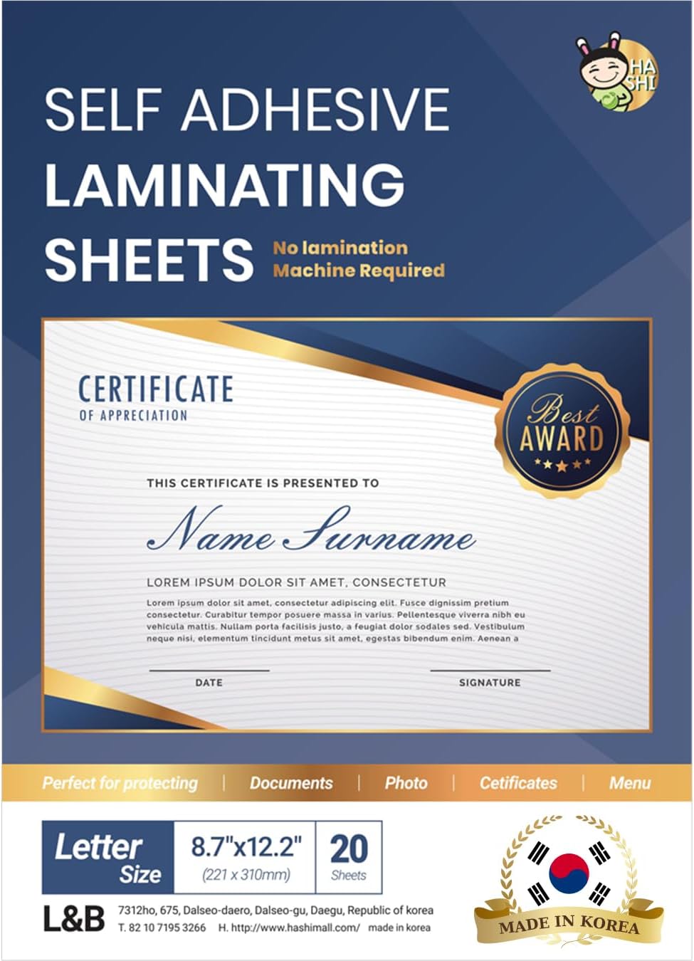 No Heat Laminating Sheets Self Sealing A4 Size, (23 x 30 cm), 20 Sheets