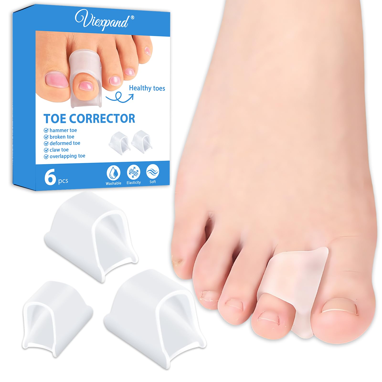 3 Diverse Dimensioni Correttore per Dita dei Piedi a Martello,Toe Splints Realign Bent, Si Adatta Alle Dita dei Piedi Senza Cadere,Hammertoe Corrector per Donne e Uomini,Morbido(Trasparente)