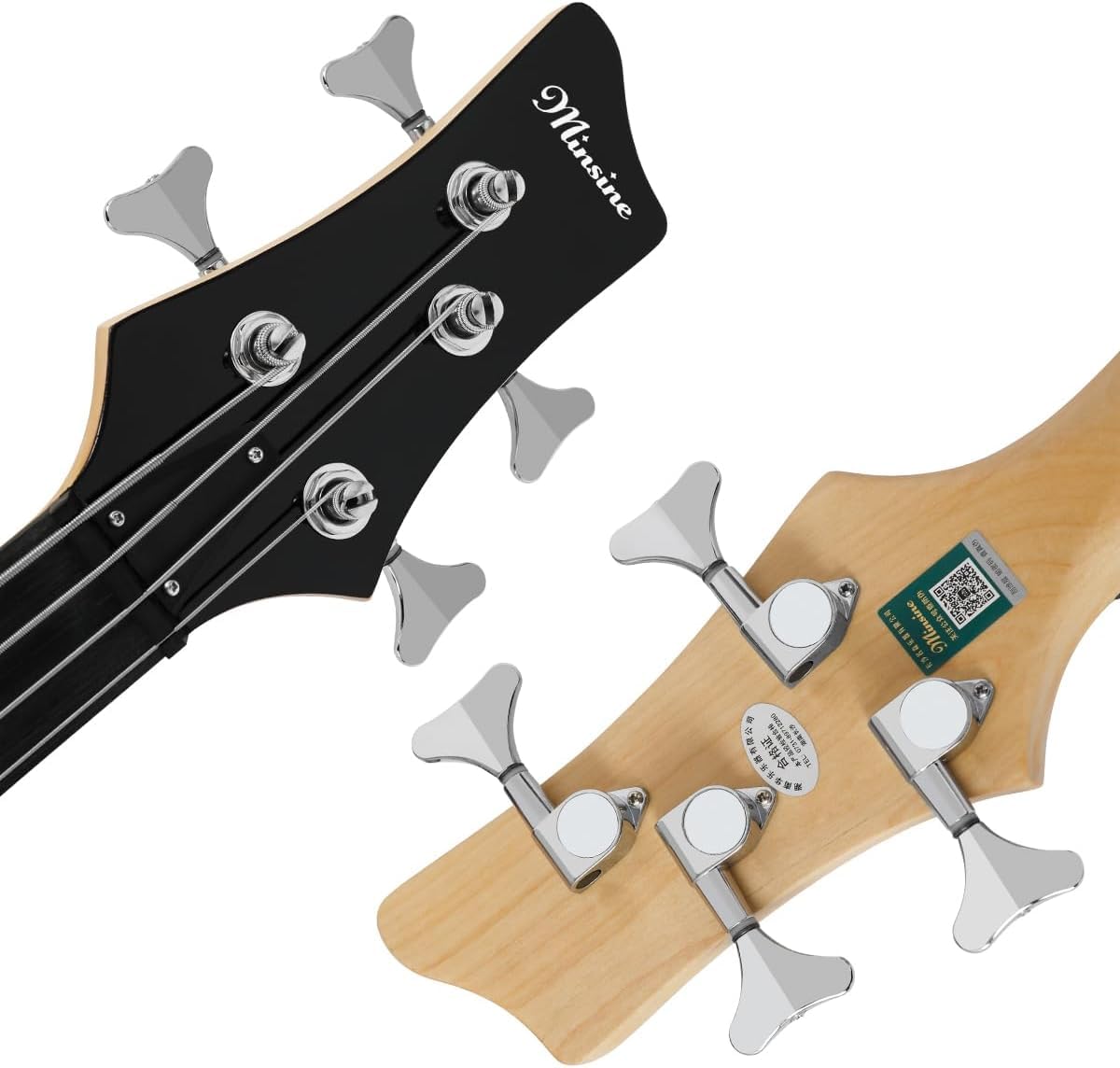Elektryczna gitara basowa, 4 struny, pełny rozmiar, P bas, zestaw dla początkujących, czarny, z torbą na koncert, paskiem do gitary i kablem gitarowym (biała)