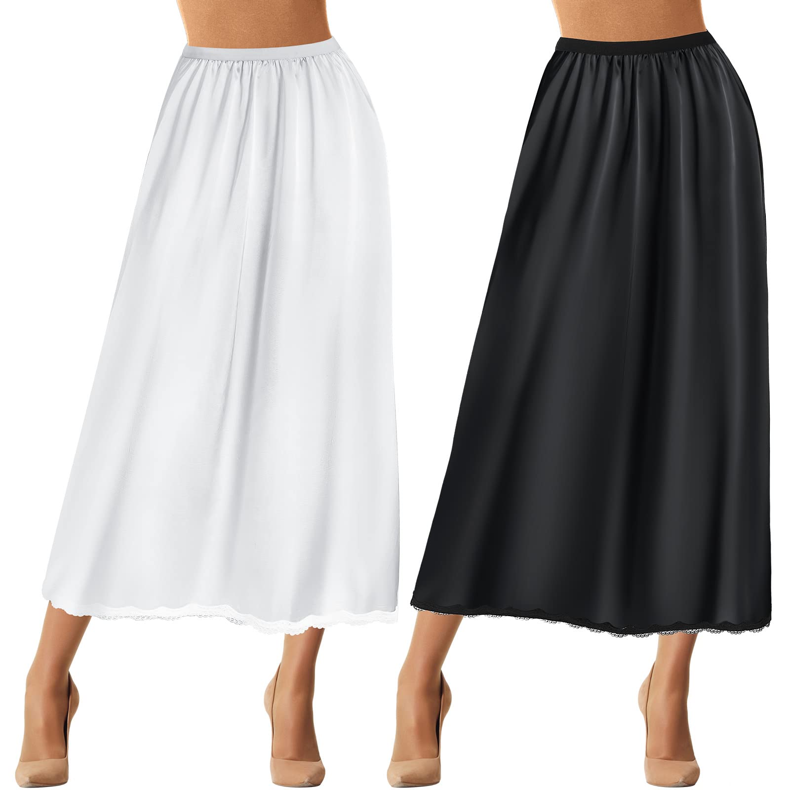 Buy 2 Pieces Half Slip Lace Long Underskirt Women's Satin Half Slip